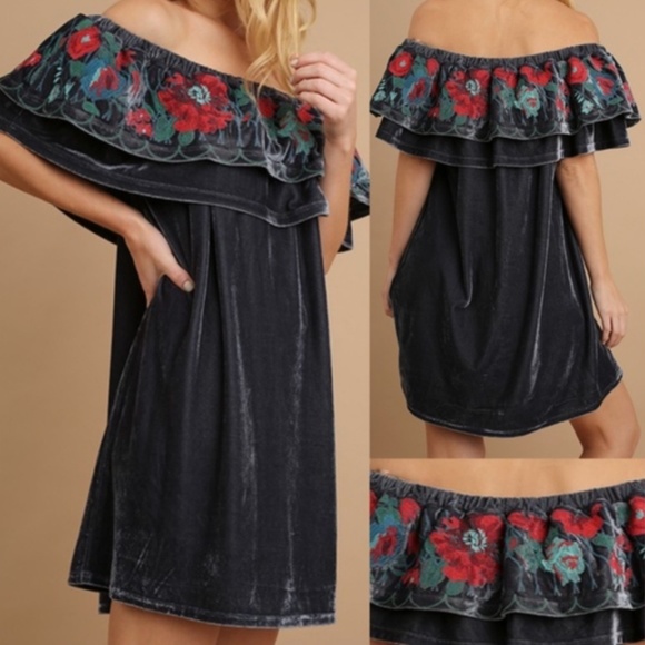 Velvet Off The Shoulder Dress - Picture 6 of 8